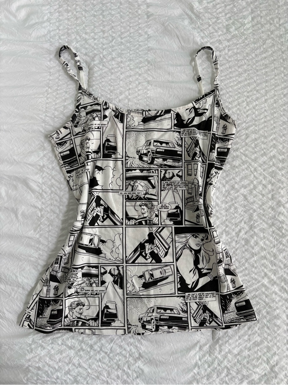 Twik (Simon’s) Black & White Comic-Print Camisole Tank